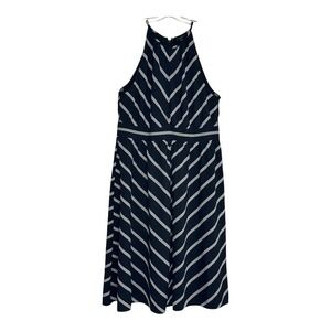 Ann‎ Taylor Factory Halter Dress Chevron Striped Sleeveless Midi Black White  14